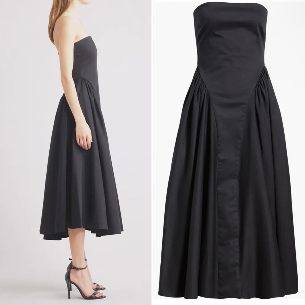 NWT Delfi Collective Imani Strapless Black Midi Cocktail Cotton Flare Dress - Picture 3 of 10
